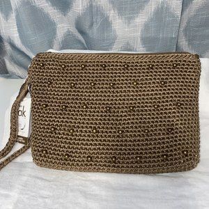 The Sak | Sayulita Crochet Wristlet Brown Beaded Glitter Crochet